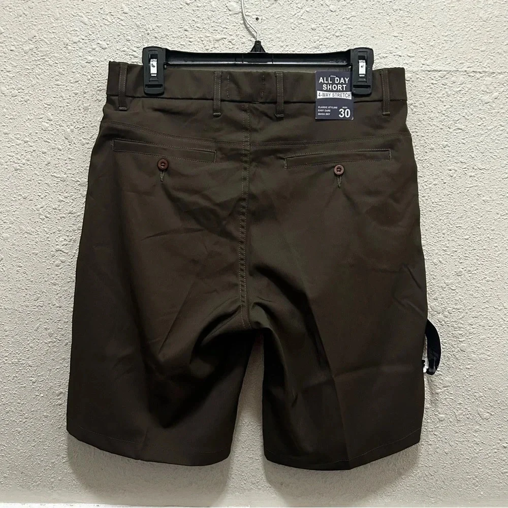 All Day Tech Shorts 4-Way Stretch Solid Herringbone Mushroom Brown Shorts NWT 30